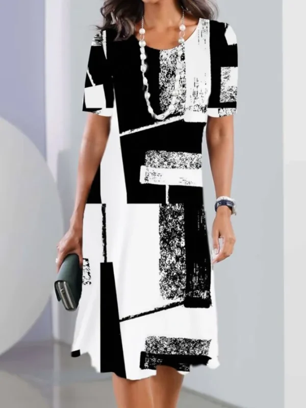 2024 Print Dress Elegant Floral Print Midi Dress For Women Round Neck A-line Knee Length Dress With Gradient Color For Ladies - Image 31