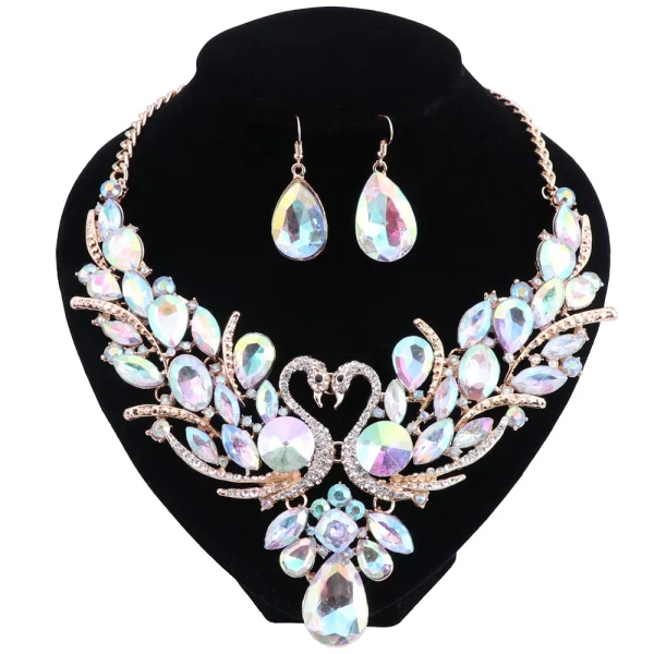 Women's Elegant Austrian Crystal Statement Swan Necklace Earrings Party Gift Jewelry Set For Wedding Dress - Image 8