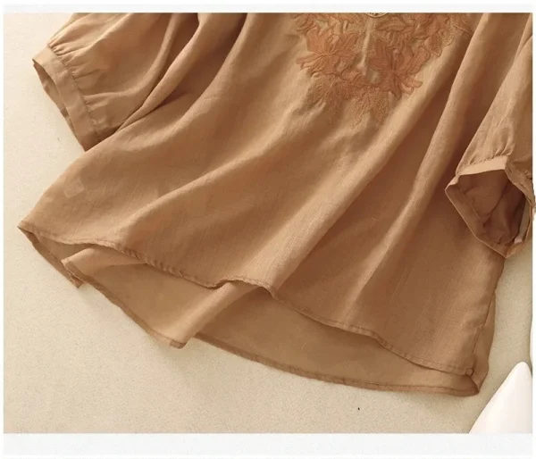 Summer New Fashion Embroidery Cotton Linen Artistic Shirt Top Vintage Shirt Women's Loose Fit Short Sleeves Women's - Image 14