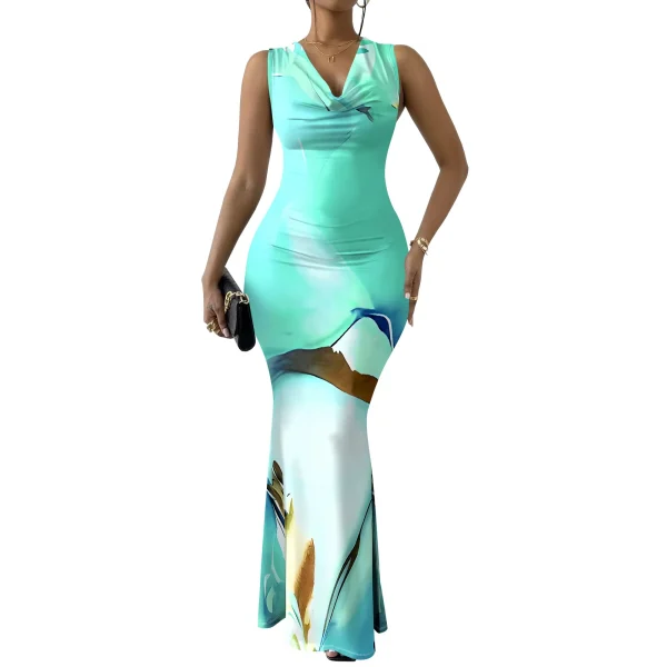 Womens Sexy Casual Dresses Colorful Geometric Off-Shoulder Maxi Dress  Artistic Party Evening Resortwear Swing Neck Dress - Image 10