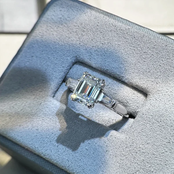 1-4 Carat Emerald Cut Moissanite Rings for Women D VVS1 Three Stone Diamond Engagement Ring Side Baguettes 925 Silver Jewelry - Image 14