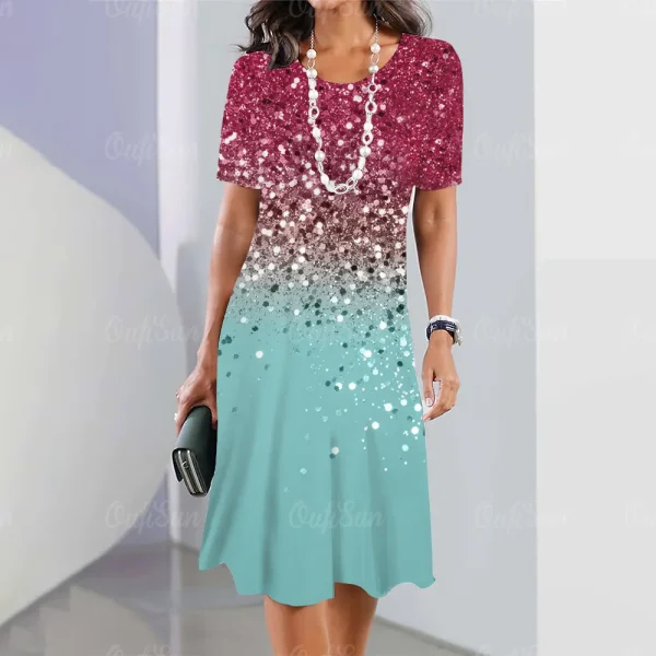 2024 New Women's Dresses Sequin Print Elegant & Beautiful Midi Dresses Plus Size Female Summer One-piece Dress Free Shipping - Image 13