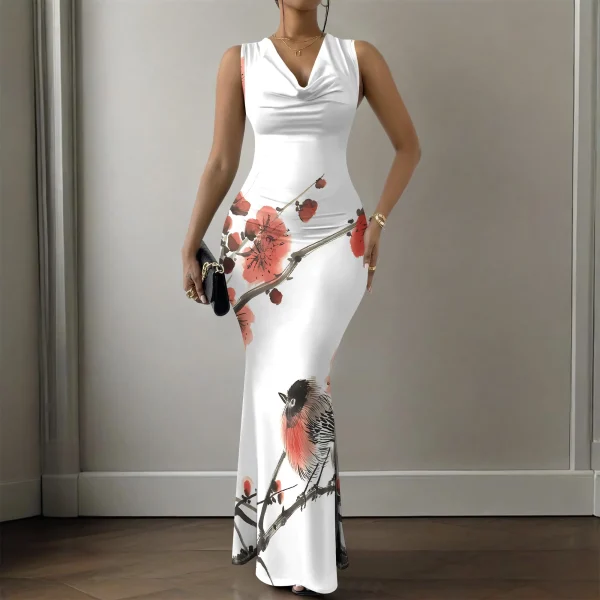 Womens Sexy Casual Dresses Colorful Geometric Off-Shoulder Maxi Dress  Artistic Party Evening Resortwear Swing Neck Dress - Image 14