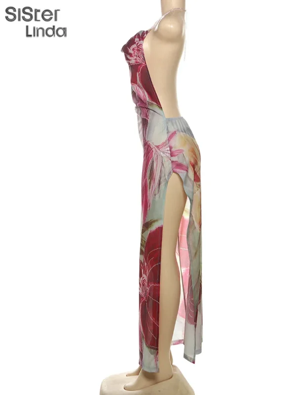Sisterlinda Autumn Release Junior Ankle-Length Sexy High Street Dress K24D57158Girl Printing Slim Cleavage Backless Fashion Robe - Image 14