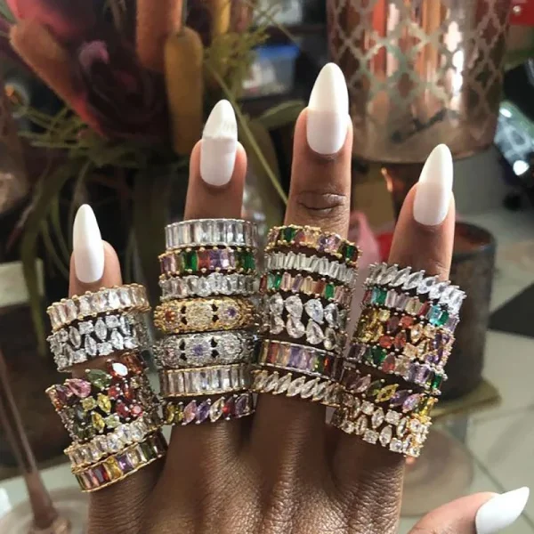 Fashion Luxury Charm CZ Zirconia Eternity Wedding Engagement Finger Rings for Women Green Multicolor Crystal Jewelry - Image 28