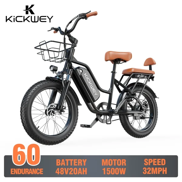 Electric Bike for Adults，20'' 1500W Peak Ebike, Up to 50 Miles 32MPH Electric Mountain Bike with 48V 20AH Removable Battery - Image 6