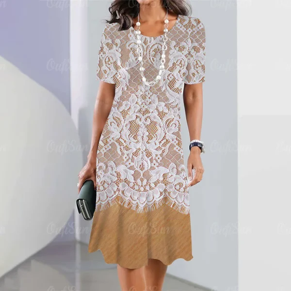 New Women's Vintage Dress Lace Printed Elegant Casual Short Sleeve Dress Y2k Fashion Plus Size Women's 2023 Women's Dresses - Image 14