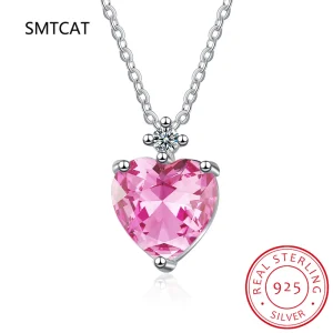 925 Sterling Silver 4 Carat D Color Heart Moissanite Pendant Necklace For Women Sparkling Pink Gemstone Party Fine Jewelry