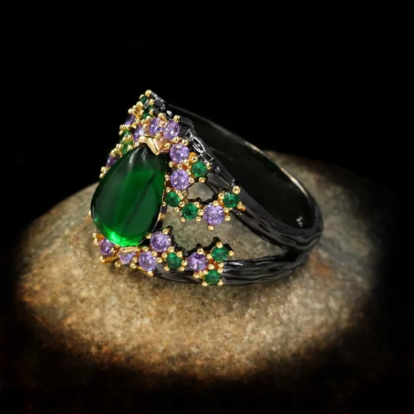 Original Italian Craftsmanship Handmade Jewelry Water Drop Emerald Ring Micro Inlaid Luxury Purple Zircon Ladies Ring Jewelry - Image 3