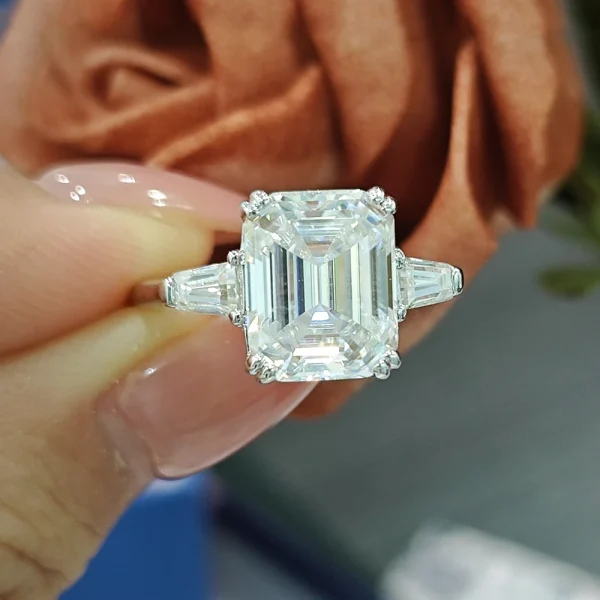 1-4 Carat Emerald Cut Moissanite Rings for Women D VVS1 Three Stone Diamond Engagement Ring Side Baguettes 925 Silver Jewelry - Image 2