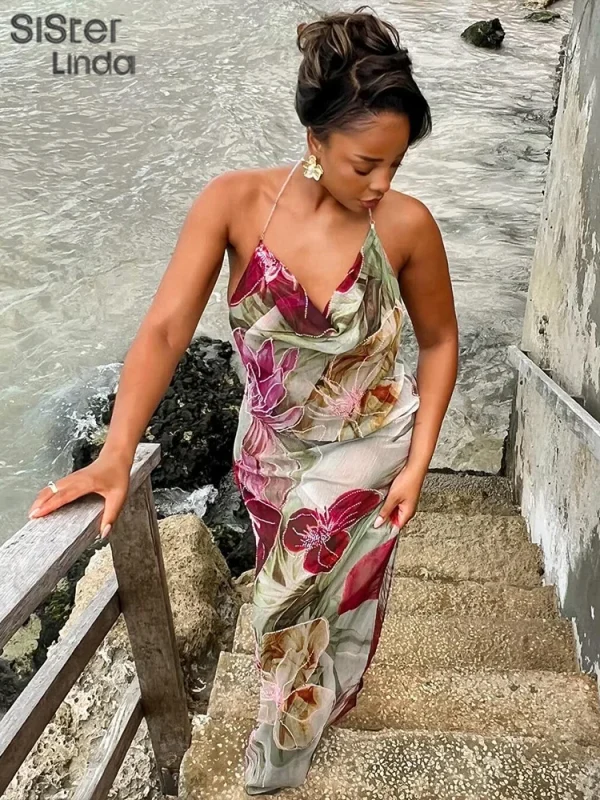 Sisterlinda Autumn Release Junior Ankle-Length Sexy High Street Dress K24D57158Girl Printing Slim Cleavage Backless Fashion Robe - Image 20