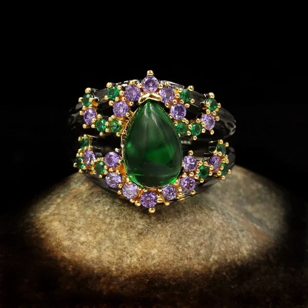 Original Italian Craftsmanship Handmade Jewelry Water Drop Emerald Ring Micro Inlaid Luxury Purple Zircon Ladies Ring Jewelry - Image 2