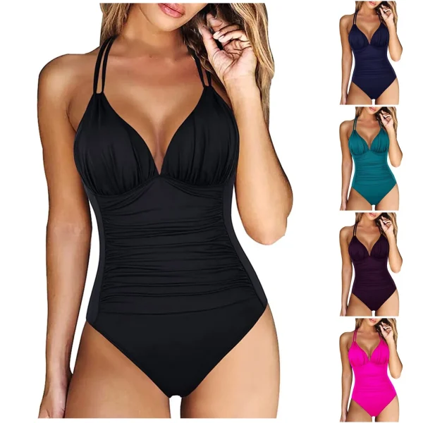 Women's One-piece With Chest Pad Without Steel Bra Swimsuit Solid Color   Swimsuit купальник женский nuevo en conjuntos a juego - Image 2