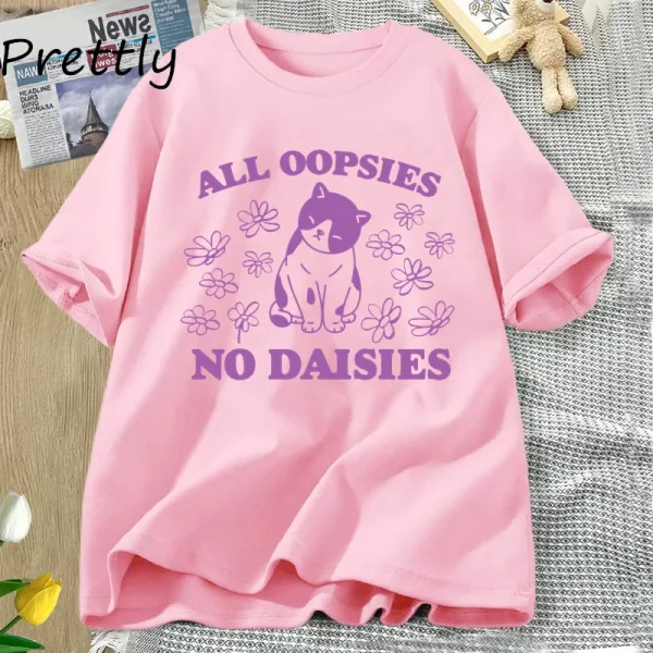 All Oopsies No Daisies T Shirt Retro Cat Kitten Tshirt Funny Cat Lover T-shirt Women Men Short Sleeve Summer Tees Streetwear - Image 3