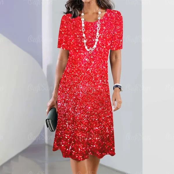 2024 New Women's Dresses Sequin Print Elegant & Beautiful Midi Dresses Plus Size Female Summer One-piece Dress Free Shipping - Image 6