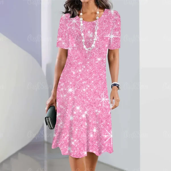 2024 New Women's Dresses Sequin Print Elegant & Beautiful Midi Dresses Plus Size Female Summer One-piece Dress Free Shipping - Image 22