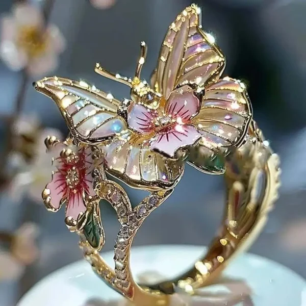 Aesthetic Butterfly Flower Ring for Women Luxury Rhinestone Stylish Opening Ring Non-fading Wedding Party Jewelry Fashion Gifts - Image 3