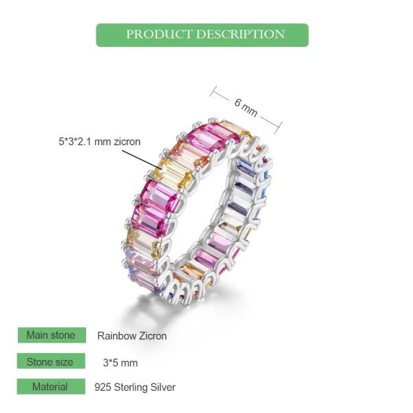 WES 925 Sterling Silver Rainbow CZ Rings for Woman Geometric Crystal Gemstone Wedding Jewelry Birthday Gift for Mom Wholesale - Image 23