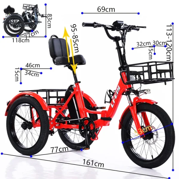 Russian folding tricycle 20-inch fat tire pedal power electric tricycle thick tire snow lithium battery - Image 13