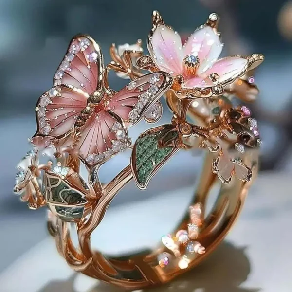 Aesthetic Butterfly Flower Ring for Women Luxury Rhinestone Stylish Opening Ring Non-fading Wedding Party Jewelry Fashion Gifts - Image 2