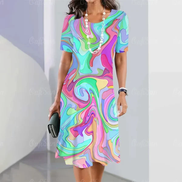 2024 New Vintage Women's Dresses Striped Printed Elegant Casual Short Sleeve Dresses 2023 Fashion Oversized Women's Dresses Y2k - Image 6