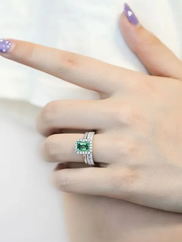 FIRERING 100% True Yellow Moissanite Two Rings Band 2ct 6x8MM Emerald Cut GRA Certificate Women Jewelry Gift S925 Silver - Image 9