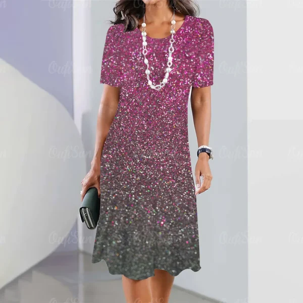 2024 New Women's Dresses Sequin Print Elegant & Beautiful Midi Dresses Plus Size Female Summer One-piece Dress Free Shipping - Image 15