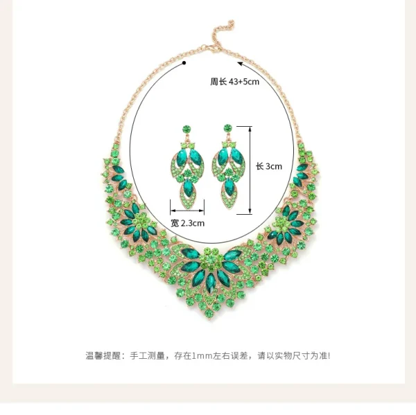 KMVEXO Exquisite Leaves Green Crystal Jewelry Sets For Women Wedding Party Jewelry Accessories Stud Earrings & Necklace Set Gift - Image 11