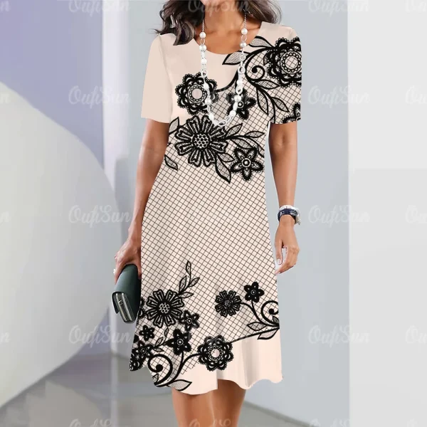 New Women's Vintage Dress Lace Printed Elegant Casual Short Sleeve Dress Y2k Fashion Plus Size Women's 2023 Women's Dresses - Image 11