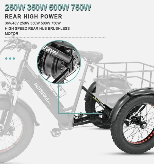 Factory Hot Sales Electric Tricycle 7 Speed Electric Bike 3 Wheels Ebike 48V Voltage 500W 750W Motor Electric Cargo Bike - Image 10