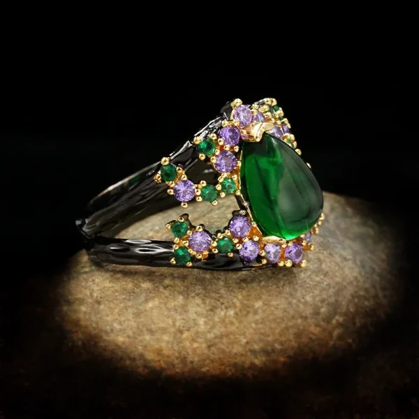 Original Italian Craftsmanship Handmade Jewelry Water Drop Emerald Ring Micro Inlaid Luxury Purple Zircon Ladies Ring Jewelry - Image 4