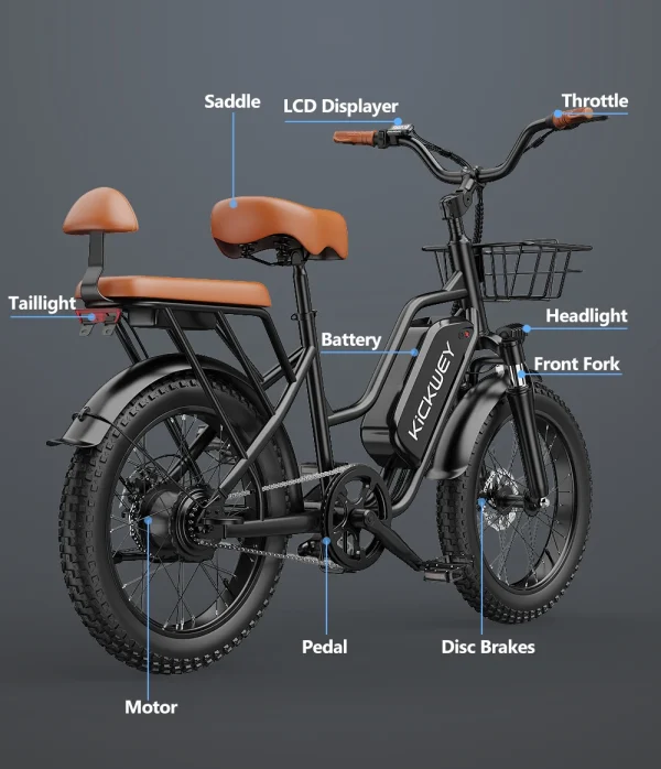 Electric Bike for Adults，20'' 1500W Peak Ebike, Up to 50 Miles 32MPH Electric Mountain Bike with 48V 20AH Removable Battery - Image 5