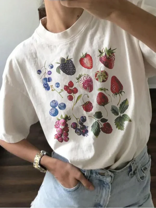 Aesthetic Fruit Berry Species Graphic T-shirt Fashion Cotton Tee Fruit Lover Blueberry Shirt with Cute Strawberry Cute Berry Top - Image 8