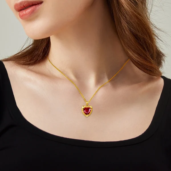 Szjinao Gold Red Ruby Heart Necklace For Women With Stone 15*15mm Victorian Pendant Royal Luxury Jewelry Valentine Day Gift Sale - Image 5
