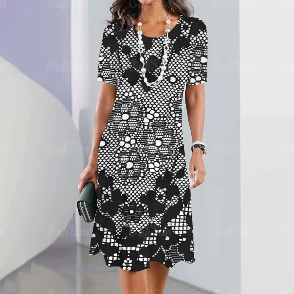 New Women's Vintage Dress Lace Printed Elegant Casual Short Sleeve Dress Y2k Fashion Plus Size Women's 2023 Women's Dresses - Image 12