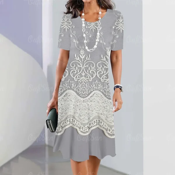 New Women's Vintage Dress Lace Printed Elegant Casual Short Sleeve Dress Y2k Fashion Plus Size Women's 2023 Women's Dresses - Image 15