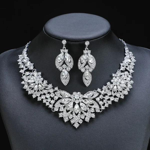 KMVEXO Exquisite Leaves Green Crystal Jewelry Sets For Women Wedding Party Jewelry Accessories Stud Earrings & Necklace Set Gift - Image 2