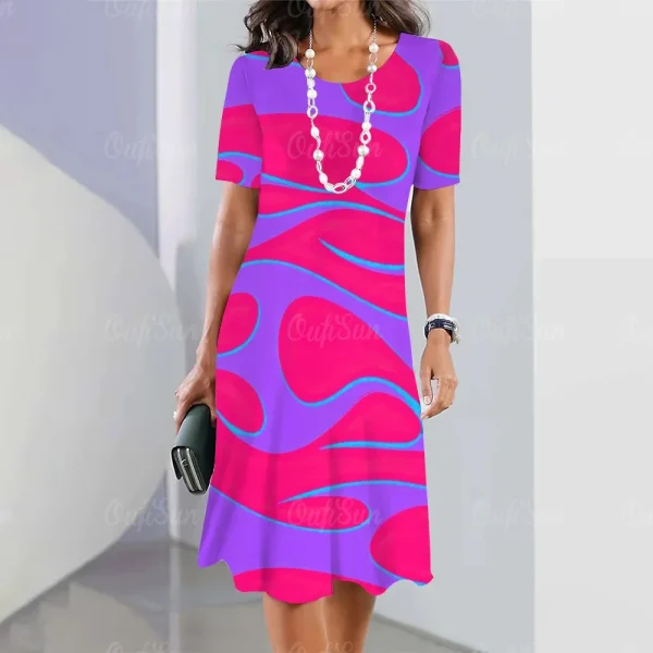 2024 New Vintage Women's Dresses Striped Printed Elegant Casual Short Sleeve Dresses 2023 Fashion Oversized Women's Dresses Y2k - Image 2