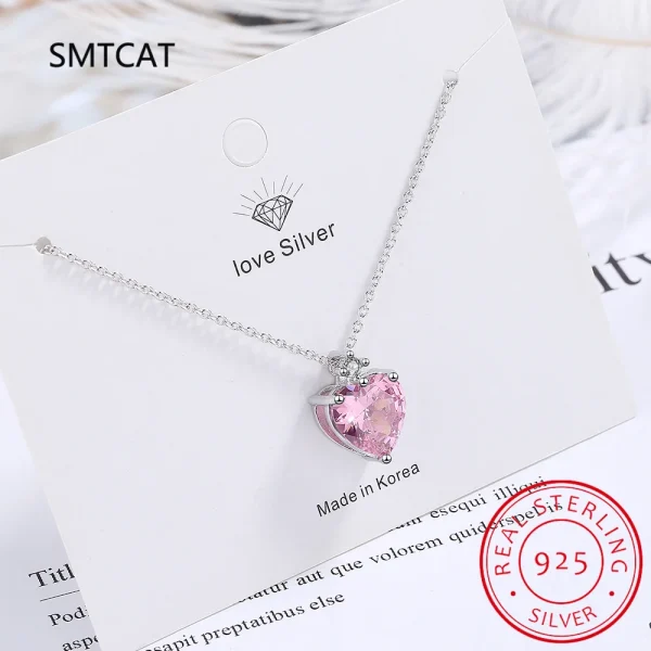 925 Sterling Silver 4 Carat D Color Heart Moissanite Pendant Necklace For Women Sparkling Pink Gemstone Party Fine Jewelry - Image 12