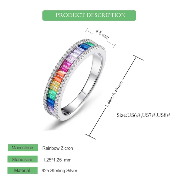 WES 925 Sterling Silver Rainbow CZ Rings for Woman Geometric Crystal Gemstone Wedding Jewelry Birthday Gift for Mom Wholesale - Image 31