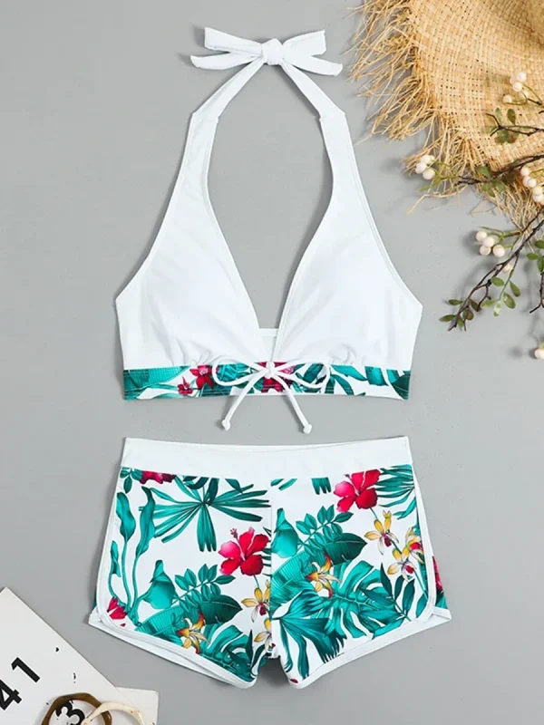 Fashion Printed Swimsuit Women Spliced Lace Up Sporty Surfing Bikini Set Bathing Suit Beachwear Swimwear Female Swimming Suits - Image 16
