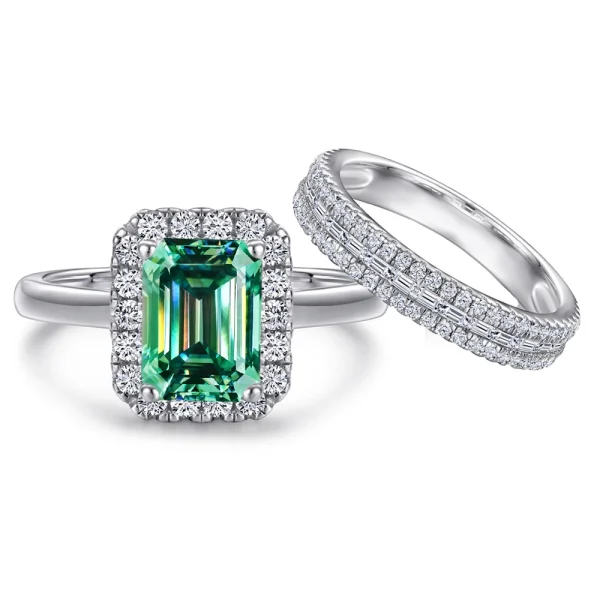 FIRERING 100% True Yellow Moissanite Two Rings Band 2ct 6x8MM Emerald Cut GRA Certificate Women Jewelry Gift S925 Silver - Image 4