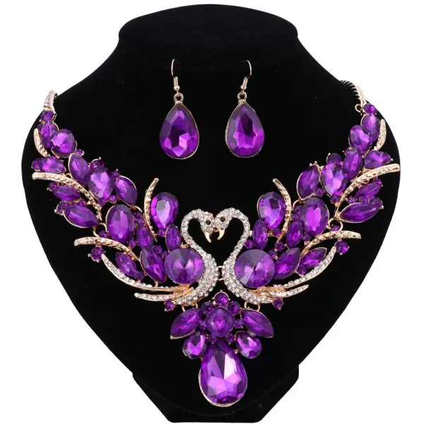 Fashion Nigerian Jewelry Set For Women Purple Tassel Earrings Necklace Set Banquet Dress Accessory Bridal Indian Jewellery - Image 10