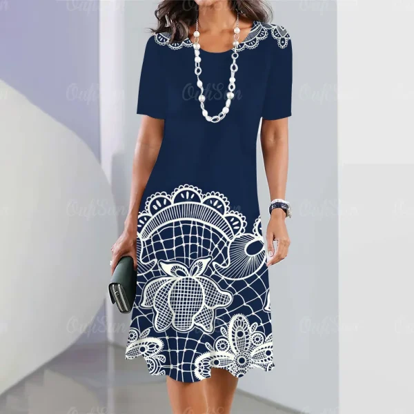 New Women's Vintage Dress Lace Printed Elegant Casual Short Sleeve Dress Y2k Fashion Plus Size Women's 2023 Women's Dresses - Image 26