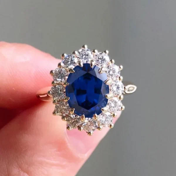 Charm Gold Silver Color Round Flower Rings for Women Blue Stone Rings Jewelry Party Gift - Image 2