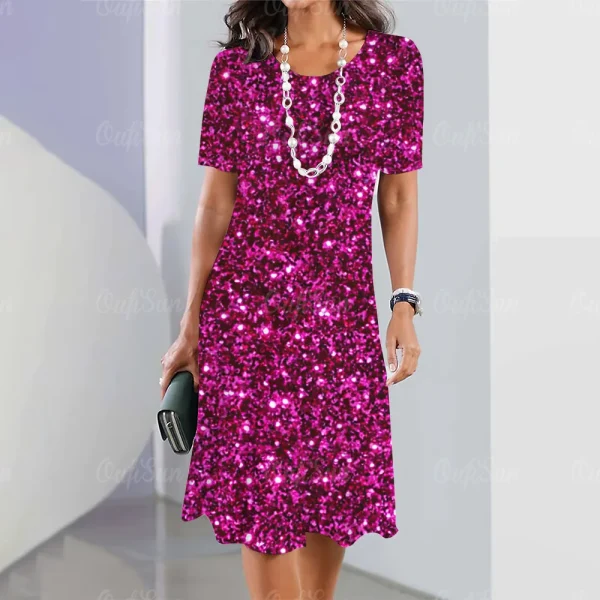 2024 New Women's Dresses Sequin Print Elegant & Beautiful Midi Dresses Plus Size Female Summer One-piece Dress Free Shipping - Image 8