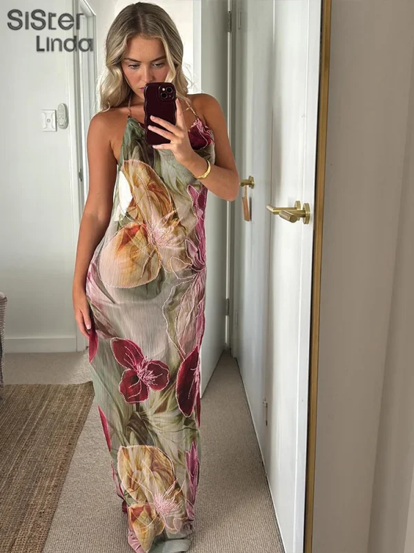 Sisterlinda Autumn Release Junior Ankle-Length Sexy High Street Dress K24D57158Girl Printing Slim Cleavage Backless Fashion Robe - Image 17