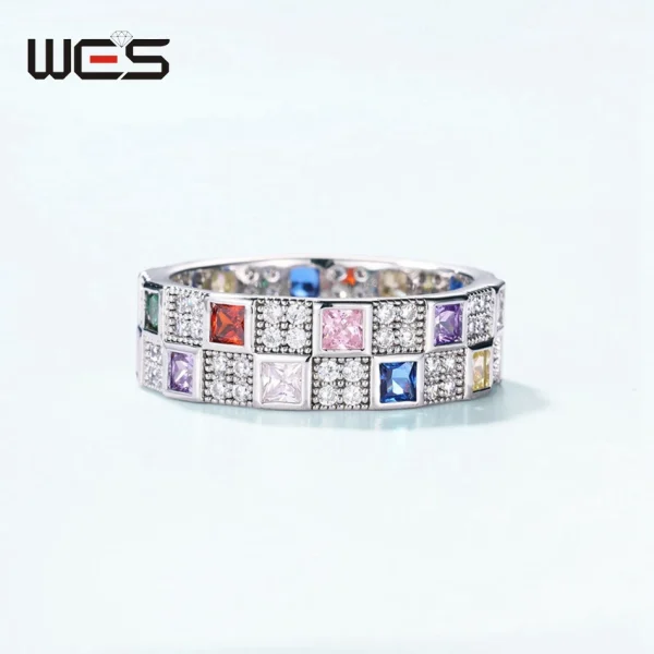 WES 925 Sterling Silver Rainbow CZ Rings for Woman Geometric Crystal Gemstone Wedding Jewelry Birthday Gift for Mom Wholesale - Image 24