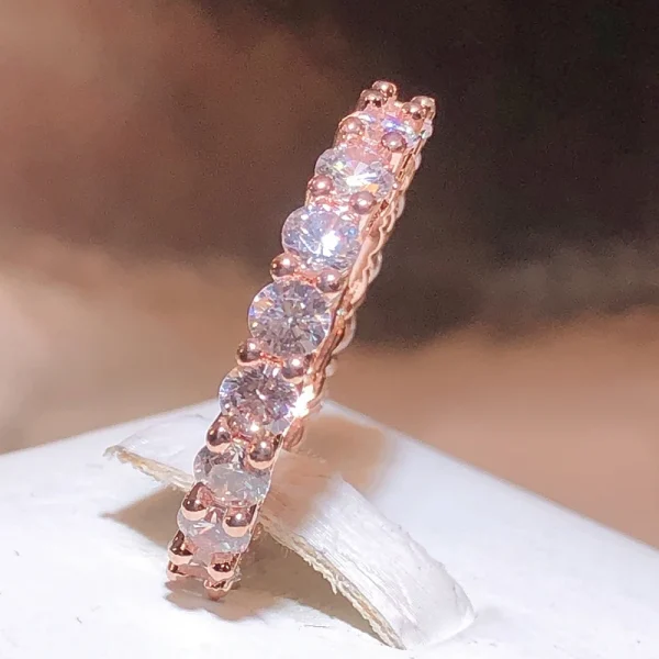 925 Stamp Fashion White Zirconia Row Diamond Ring Women Slim Rose Gold Ring Party Wedding Birthday Gift Wholesale - Image 2