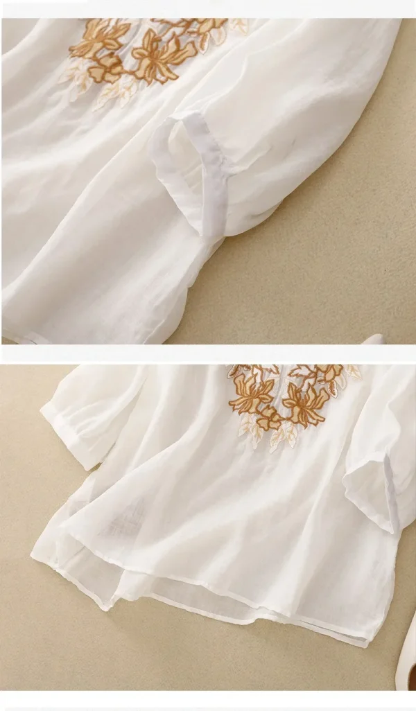 Summer New Fashion Embroidery Cotton Linen Artistic Shirt Top Vintage Shirt Women's Loose Fit Short Sleeves Women's - Image 20